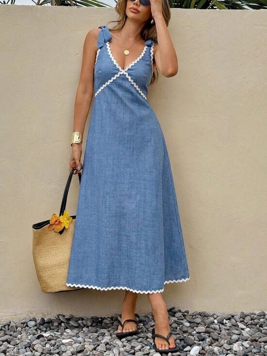 Dresses & Skirts - Blue Casual Women's Sleeveless Mid-Length Dress